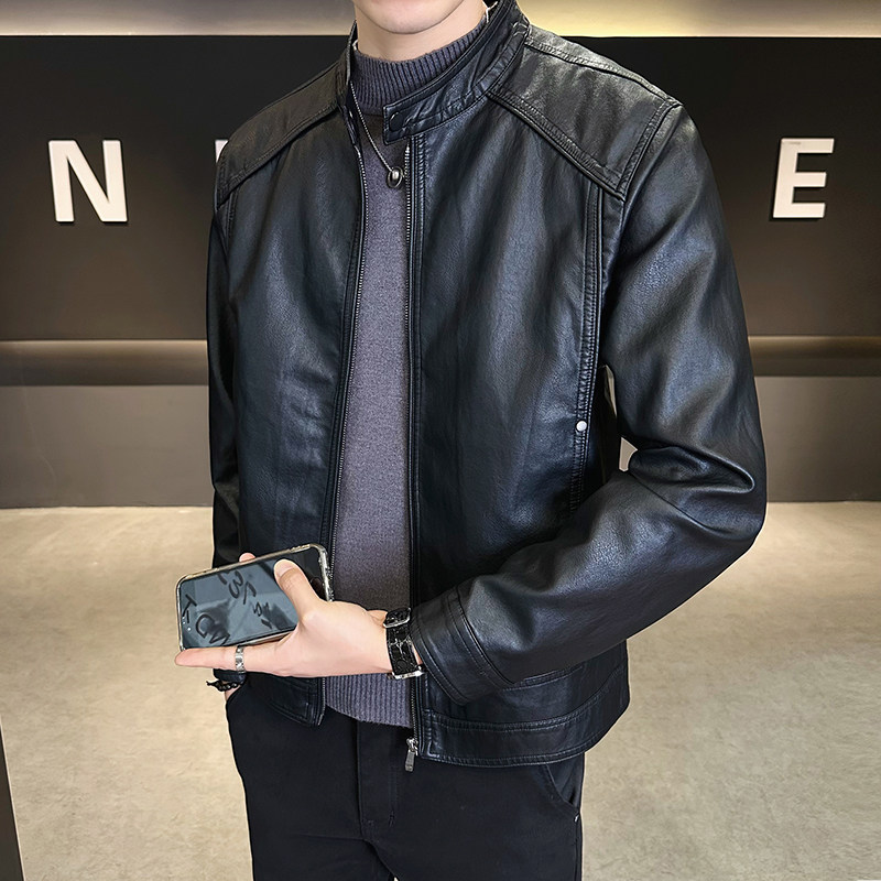 皮衣男秋季外套2026年新款潮牌小立领PU皮夹克修身痞帅秋装皮褂子