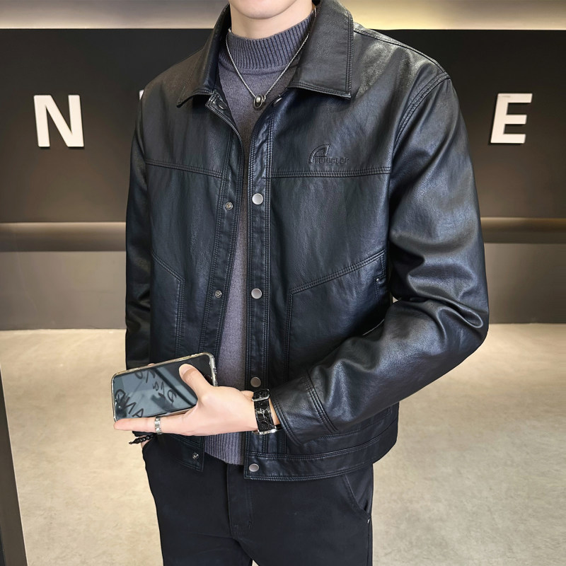 皮衣男秋季外套翻领潮牌2026新款修身短款机车皮褂子美式做旧茄克