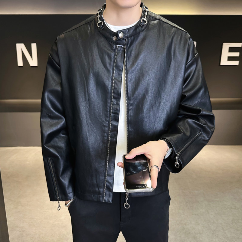 美式复古皮衣男秋装外套立领潮牌2026新款宽松拉链做旧皮衣男夹克