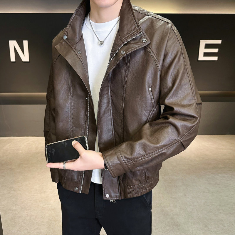 美式复古机车皮衣男2026新款高端痞帅休闲男装衣服立领外套男潮流