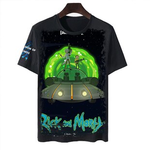 学生青少年 T恤日本动漫周边衣服装 瑞克与莫蒂 黑色短袖