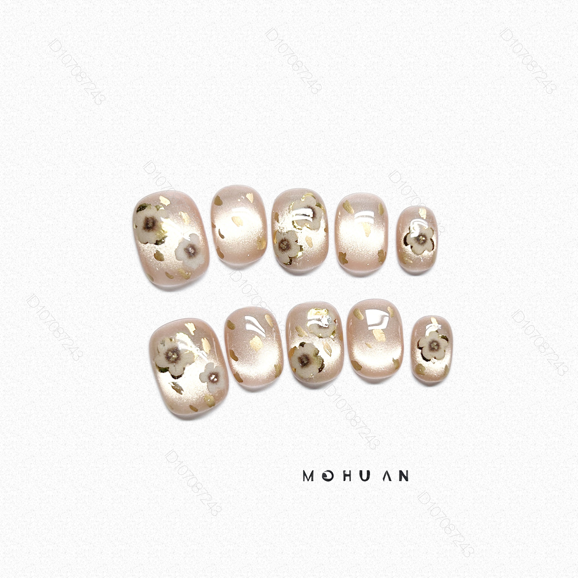 纯手工穿戴甲贴新国风高级感花朵爆闪温柔甲片显白成品手绘短甲