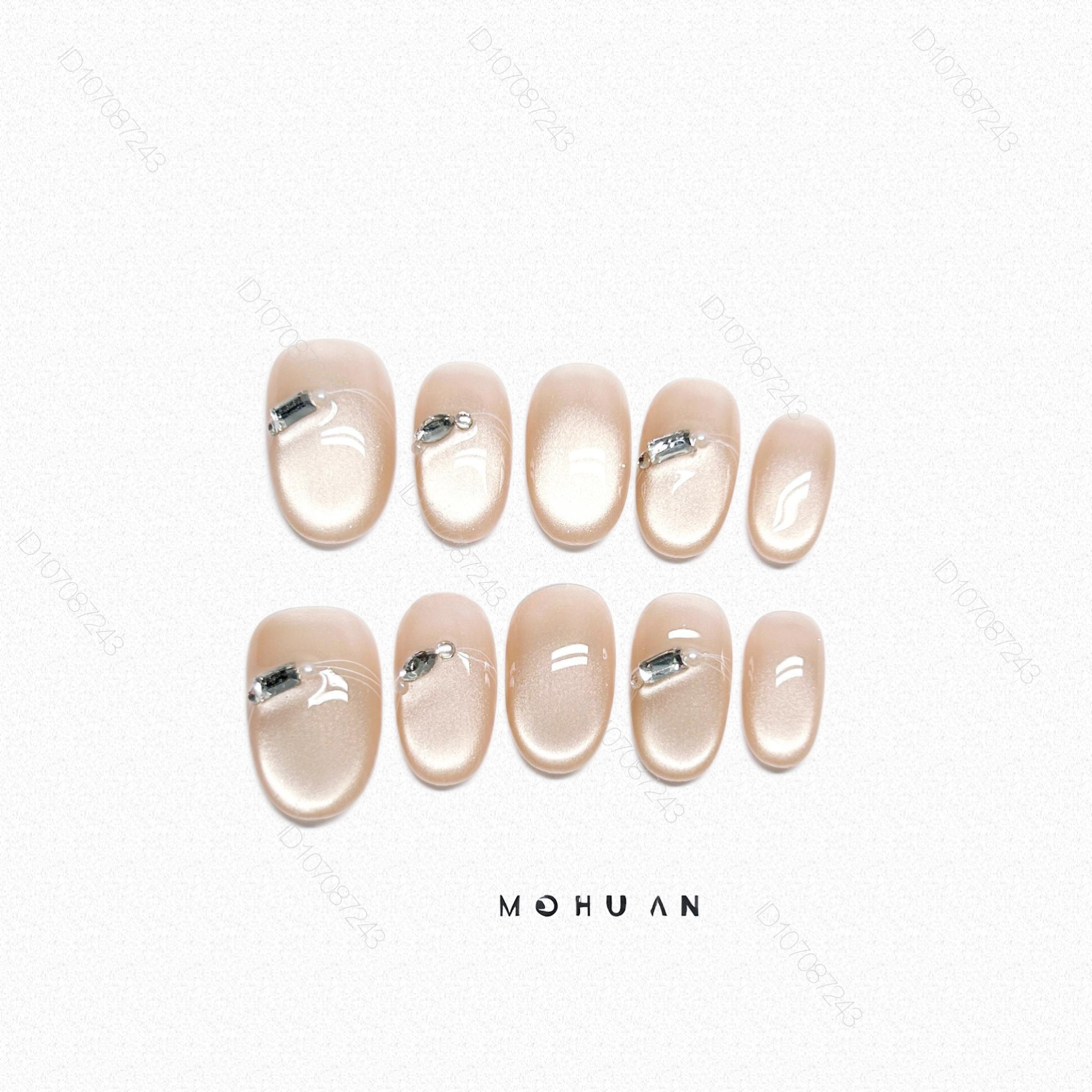 纯手工穿戴甲高级感裸粉猫眼简约法式猫眼美甲显白温柔百搭成品