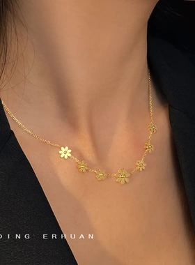 把花花戴在脖子上~不锈钢镀18k可水洗太阳花项链女轻奢高级感颈链