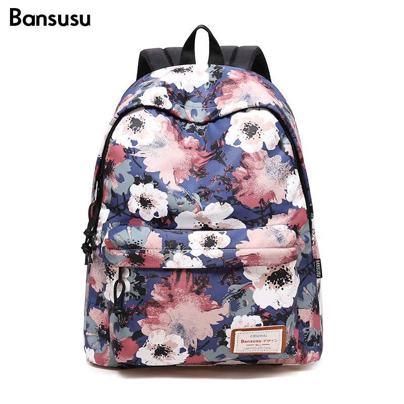 Bansusu潮牌ins大容量印花双肩包女韩版潮休闲背包中学生书包旅行