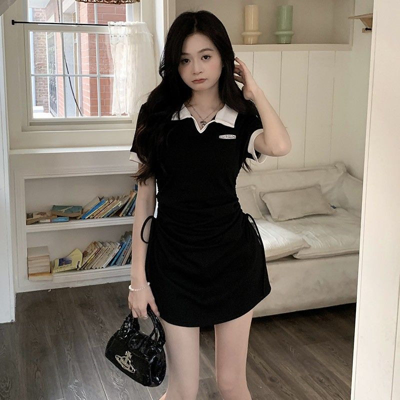 法式气质polo连衣裙子女夏季2025新款简单大方得体辣妹抽绳包臀裙