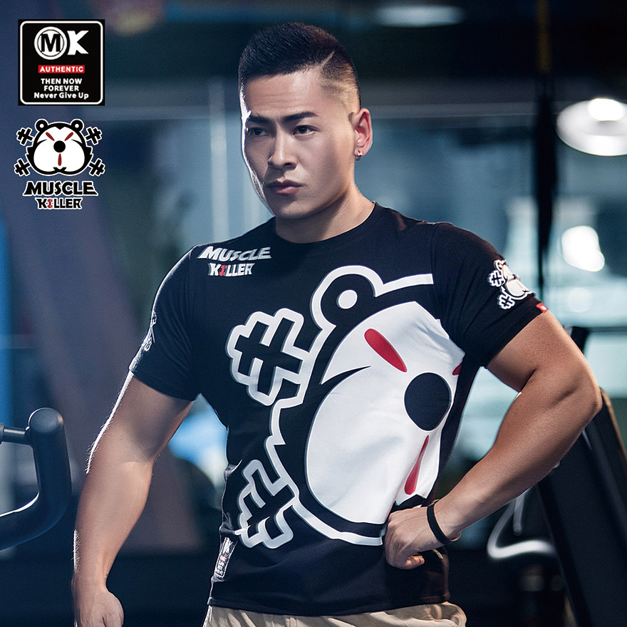 肌肉杀手健身运动短袖新款男士潮牌跑步短款修身弹力训练半袖体恤