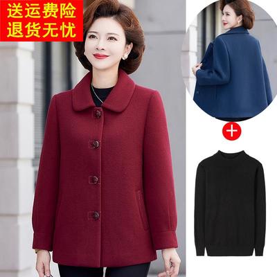 婚礼妈妈秋冬羊毛呢外套加厚中老年大码女装双面呢羊绒开衫大衣春