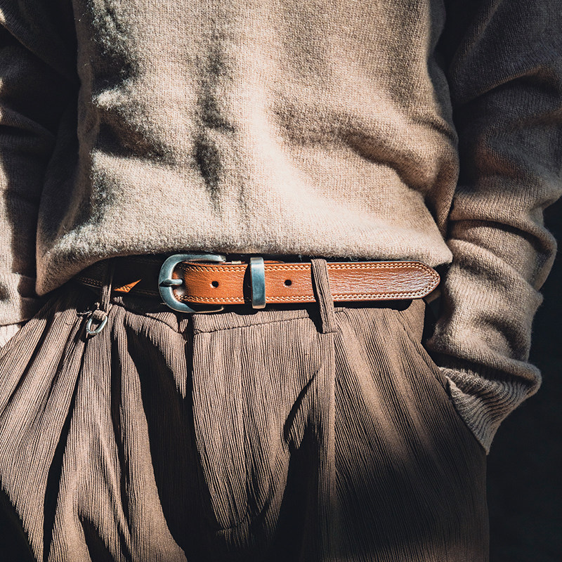 美式复古纯牛皮真皮植鞣纯铜腰带牛仔裤休闲百搭头层牛皮带男女士