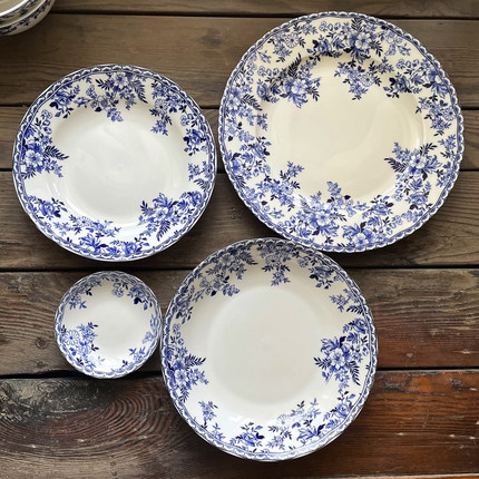 内销款骨瓷家用釉下彩餐具青花菜盘子粥面碗大汤碗可微波炉高温瓷