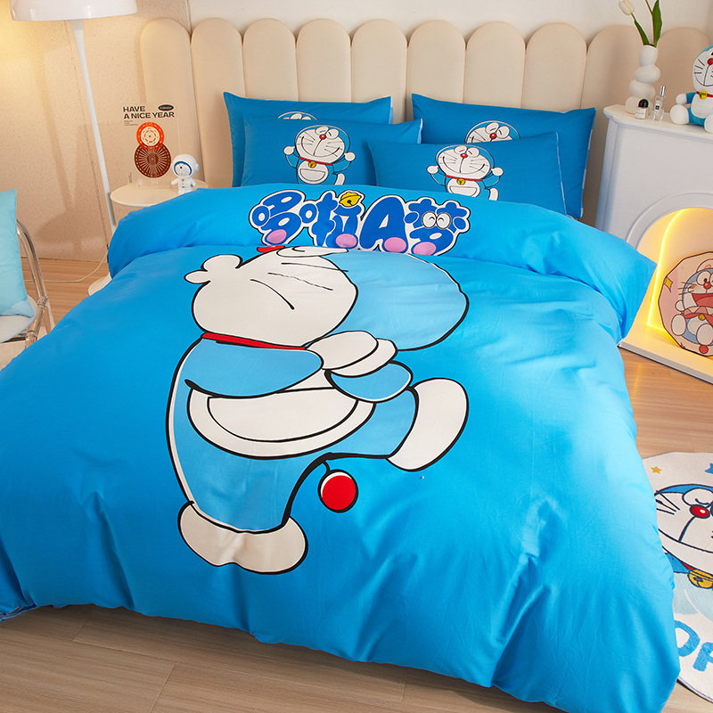 卡通叮当猫纯棉四件套全棉女孩男孩儿童多啦a梦被套蓝胖子三4件套