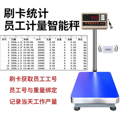 刷卡称台重计件电子秤读卡识别员工记录绩效考核U盘导出重量数据