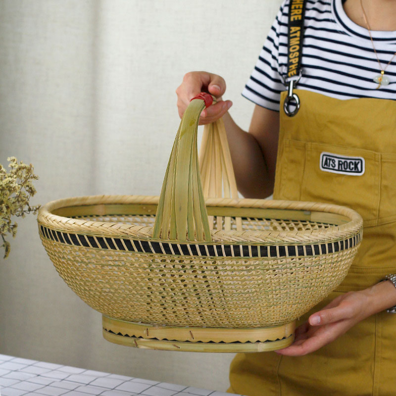 精品编织本色篮子鸡蛋篮菜篮收纳篮竹编竹提篮水果篮竹筐手工竹丝