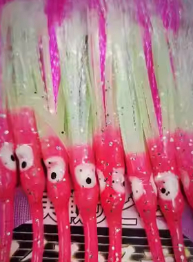 DM带鱼串钩夜光鱿鱼UV荧光仿真鱿鱼刀鱼仕挂3/0( 20号)8本钩钓组