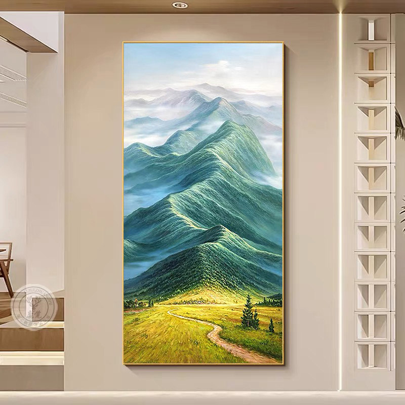 入户玄关diy数字油画填充填色丙烯画青山图西墙大尺寸高端风景画