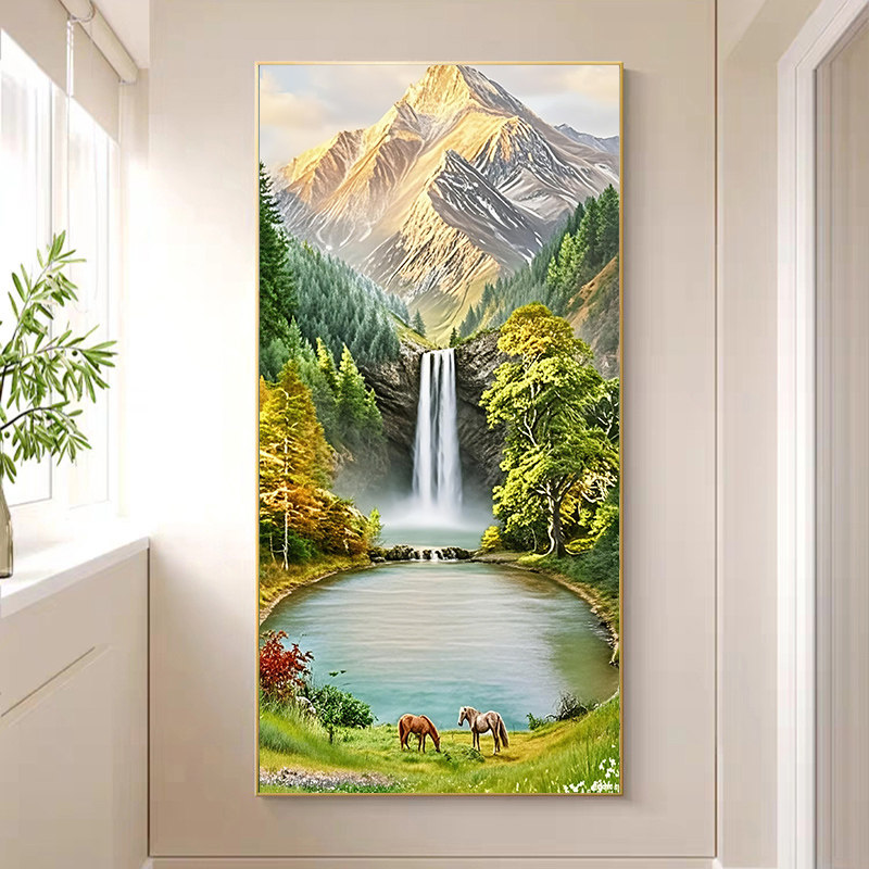 纯手工风景玄关聚宝盆数字油画