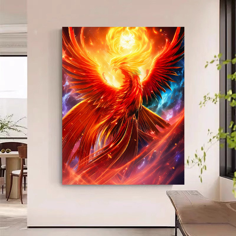 浴火凤凰diy数字油画填充填色国风神鸟手工手绘油彩画朱雀卡通画