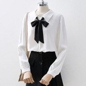 工作服叠穿内搭衬衣设计感小众 蝴蝶结正装 加绒白色职业衬衫 女长袖