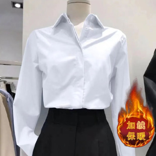 2026新款加绒加厚长袖衬衫女纯色秋冬设计感减龄职业正装上衣衬衣