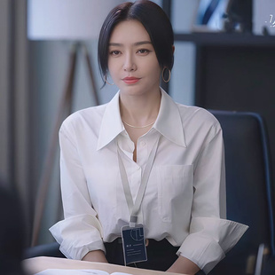 秋冬季宽松版落肩高级感白色衬衫女长袖设计感休闲女人味小众衬衣