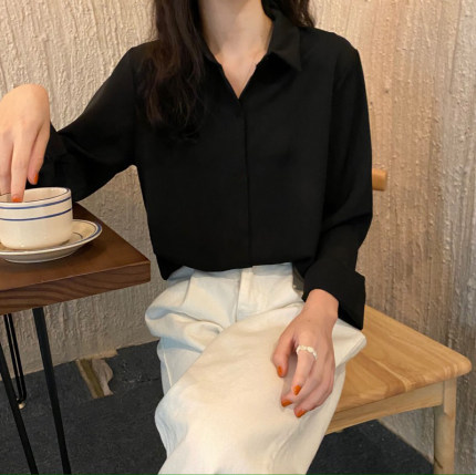 秋冬季黑色加绒加厚设计感衬衫女长袖内搭保暖打底衫衬衣学生叠穿