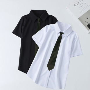 白衬衫 短袖 女送领带宽松设计感小众衬衣学生百搭 酷酷 春夏新款