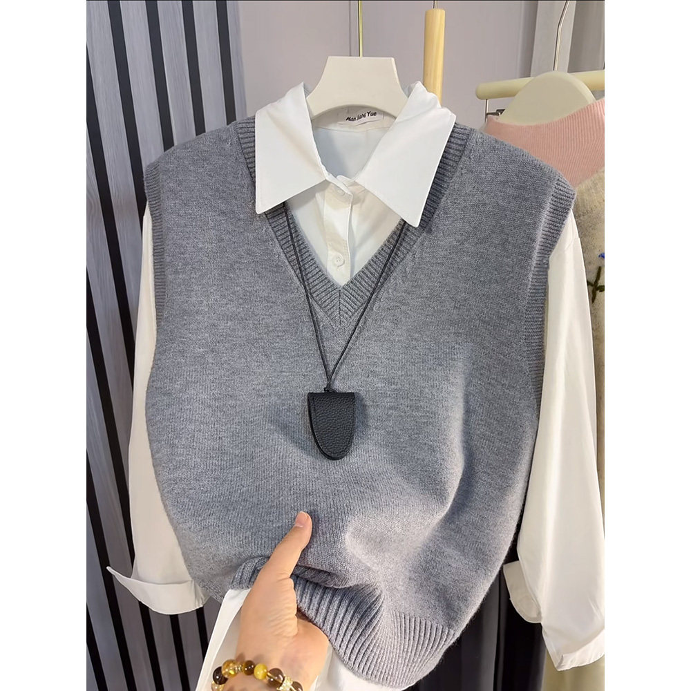 无袖针织马甲背心女毛衣坎肩