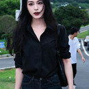 女长袖 翻领黑色衬衫 显瘦高级感酷飒风设计感职场衬衣 法式 秋冬季