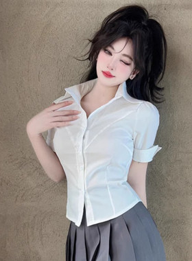 夏季辣妹褶皱收腰衬衫女足浴技师