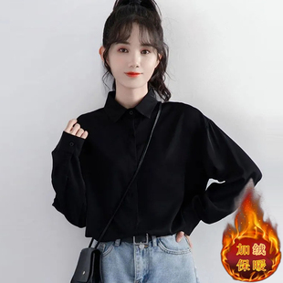 职业正装 白色衬衫 显瘦气质时尚 长袖 polo衬衣纯色 女加绒加厚秋冬季