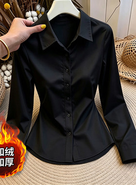 老钱风加绒保暖黑色衬衫女长袖