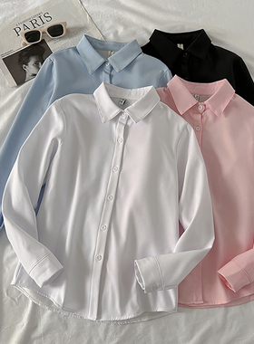 2025秋冬新款加绒白衬衫女长袖打底别致设小众休闲蓝色内搭JK衬衣