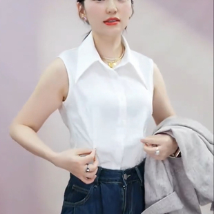 打底衫 女简约内搭衬衣2025秋冬季 叠穿领子寸衣 抗皱白衬衫 轻奢无袖