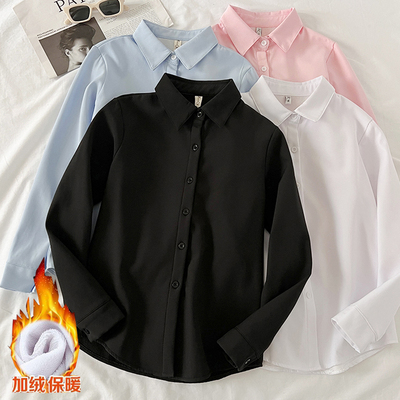 单排扣长袖加绒保暖衬衫小个子