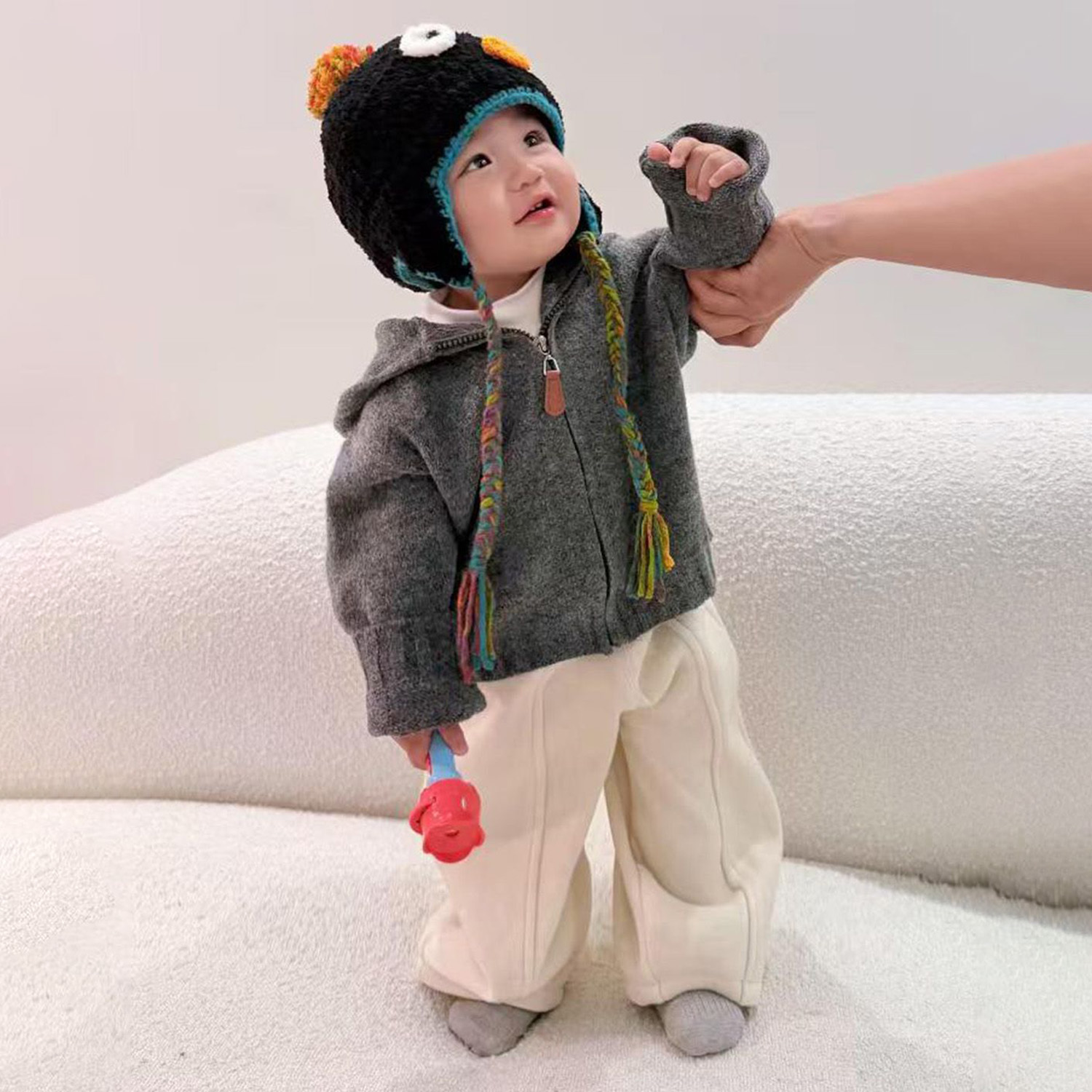 儿童秋冬连帽加厚拉链毛衣休闲裤