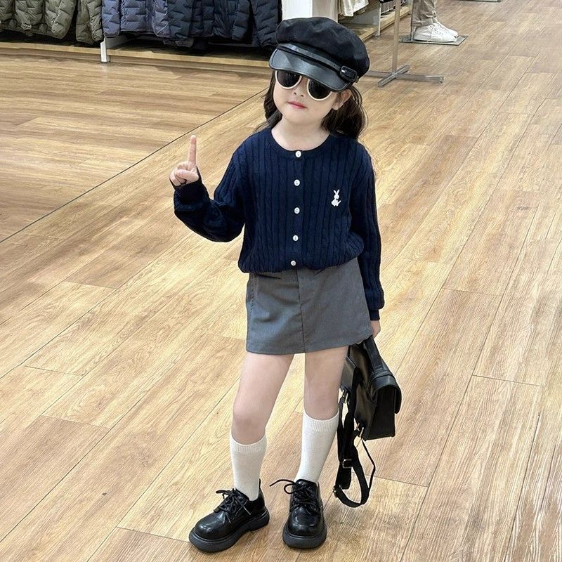 女童秋季新款针织毛衣开衫半身裙