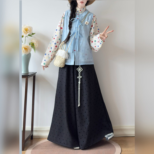 泽芷韶华原创【彩虹珍珠】明制圆领对襟弓袋袖汉服女日常百搭显瘦