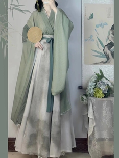 儒一片式 泽芷原创汉服女南北朝大袖 客 齐腰破裙显瘦春秋季 青衫