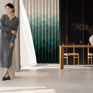 新中式窗帘定制水墨山水写意峰峦叠嶂千山染黛蓝卧室雪尼尔全遮光