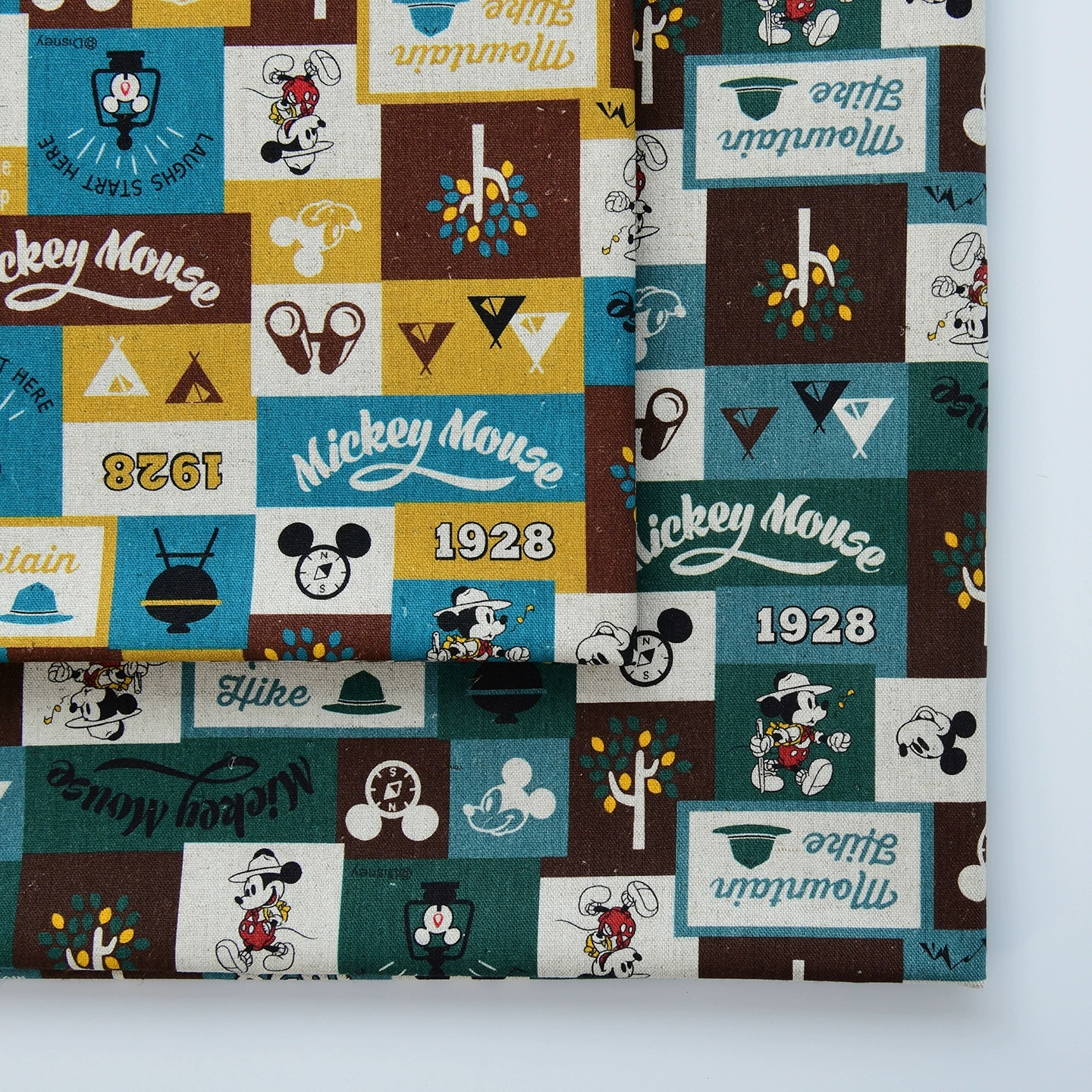 亚麻棉布料儿童卡通动漫手工DIY家居书包抱枕棉麻面料米奇徒步