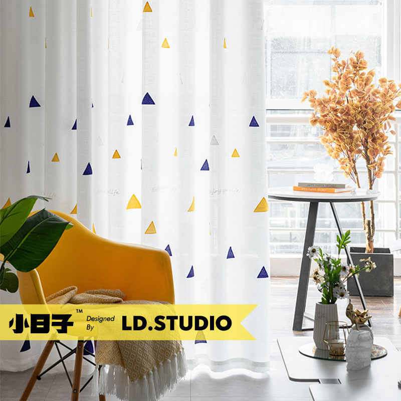 窗纱定制做  简单爱纱 透光不透人 简约刺绣三角几何绣花北京定制,居家布艺,定制窗帘,淘宝优惠券,粉丝福利购,淘宝优惠卷
