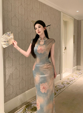 Mimo dk自制新中式国风高级提花缎面水滴立领连衣裙 清妃笑