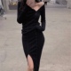 Mimo 内搭针织连衣裙小黑裙 年会战裙不规则修身 扣子随便开
