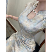 国风改良水滴贝壳袖 Mimo dk自制新中式 旗袍温柔清冷感连衣裙芙渠