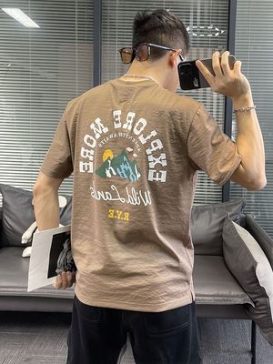 天丝棉麻2025短袖t恤男夏季新款潮流白色亚麻透气宽松冰丝潮牌
