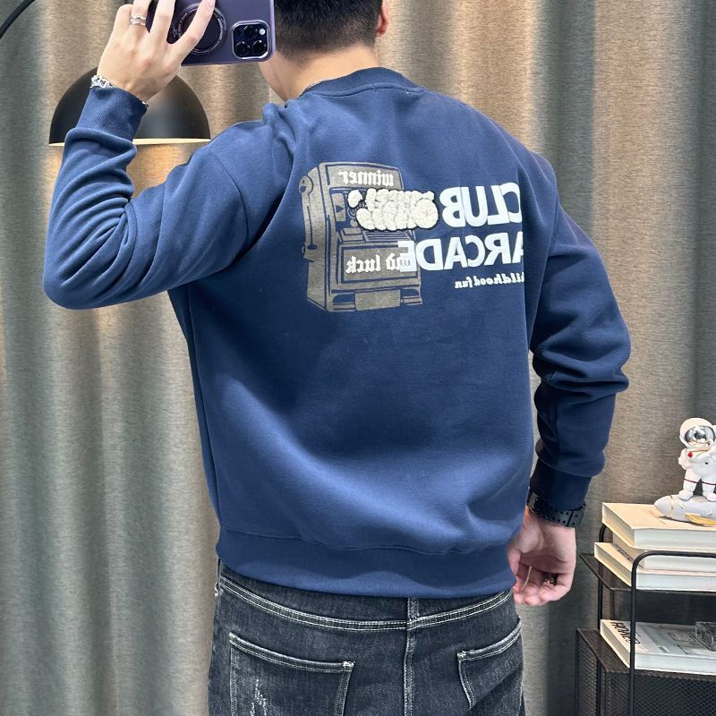 后背卡通印花休闲卫衣男秋冬新款高端男装圆领上衣流行外套潮帅气