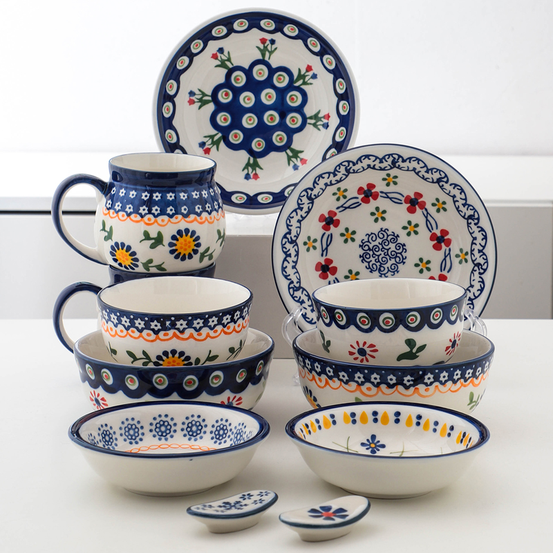 家用碗盘套装波兰民族风外贸陶瓷出口手绘餐具汤碗沙拉碗饭盘菜盘-封面