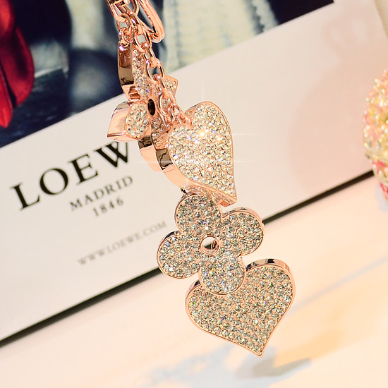 韩国创意流行水晶幸运四叶草爱心钥匙扣车包包挂饰挂件女百搭个性