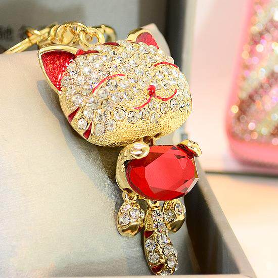 韩国水晶镶钻招财猫钥匙扣汽车钥匙链包挂件时尚创意礼物情侣女款