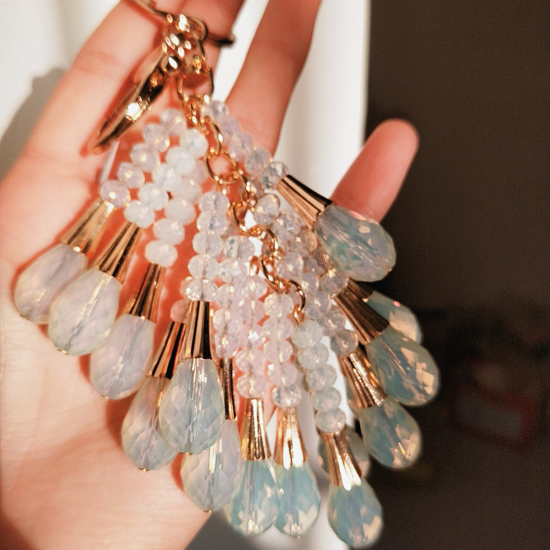 韩国水晶流苏串珠钥匙扣汽车包包挂件钥匙链女款气质高档珠子网红